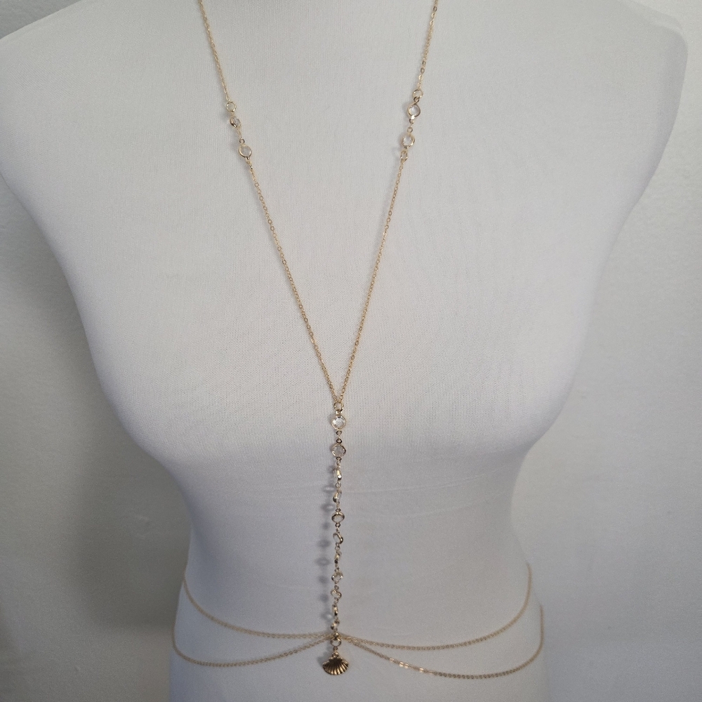 Gold Body Chain With Rhinestone And Shell Decor - Picture 4 of 6